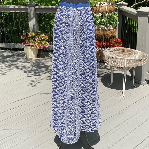 Vintage 60s Metal Side Zipper Embroidered Boho Peasant Hippie Maxi Skirt - Picture 3 of 9